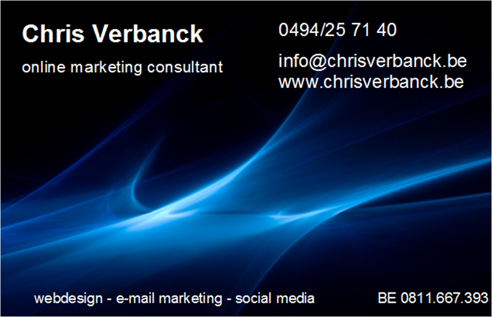 Chris Verbanck tel. 0494/25.71.40 e-mail info@chrisverbanck.be